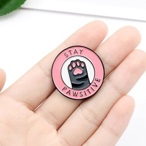 NEW| Stay Pawsitive Cat Paw Enamel Brooch Pin Accessories - Picture 2 of 7